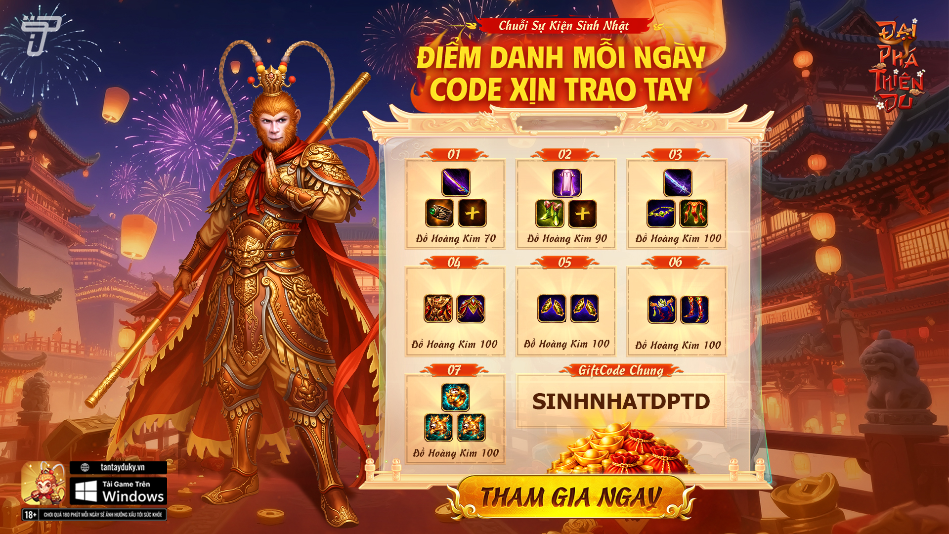 Chuỗi Sự Kiện Sinh Nhật: Điểm Danh Mỗi Ngày - Nhận Set Hoàng Kim 100 | Đại Phá Thiên Du